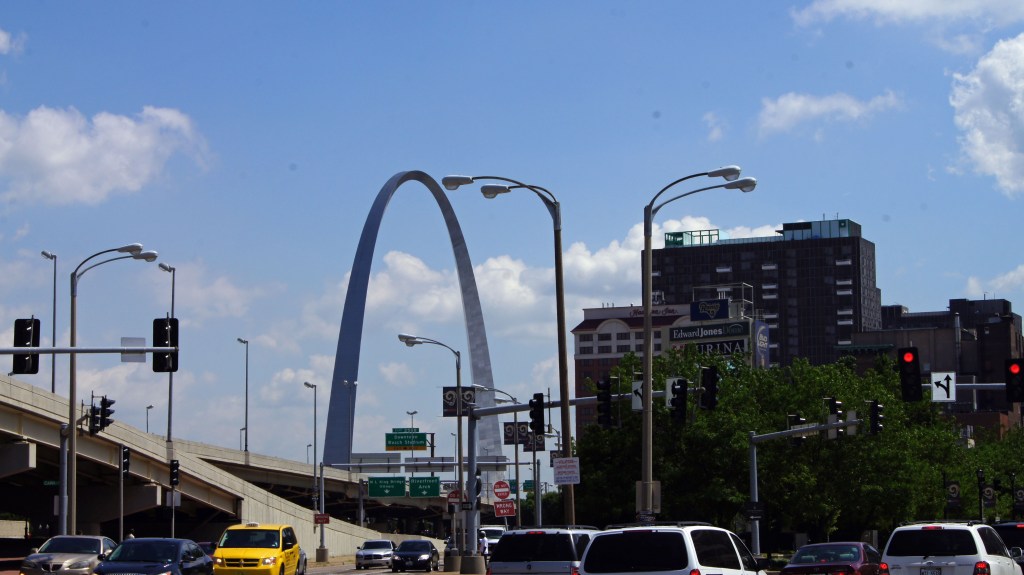 They are building a giant croquet player on the other side of the river. St. Louis MO